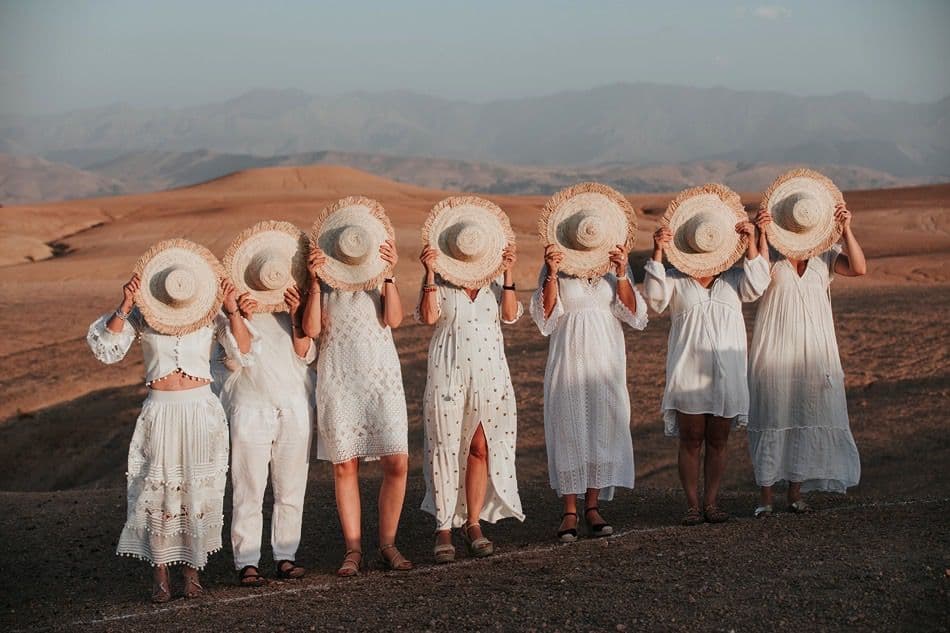 Group of friends celebrating a bachelorette in Morocco